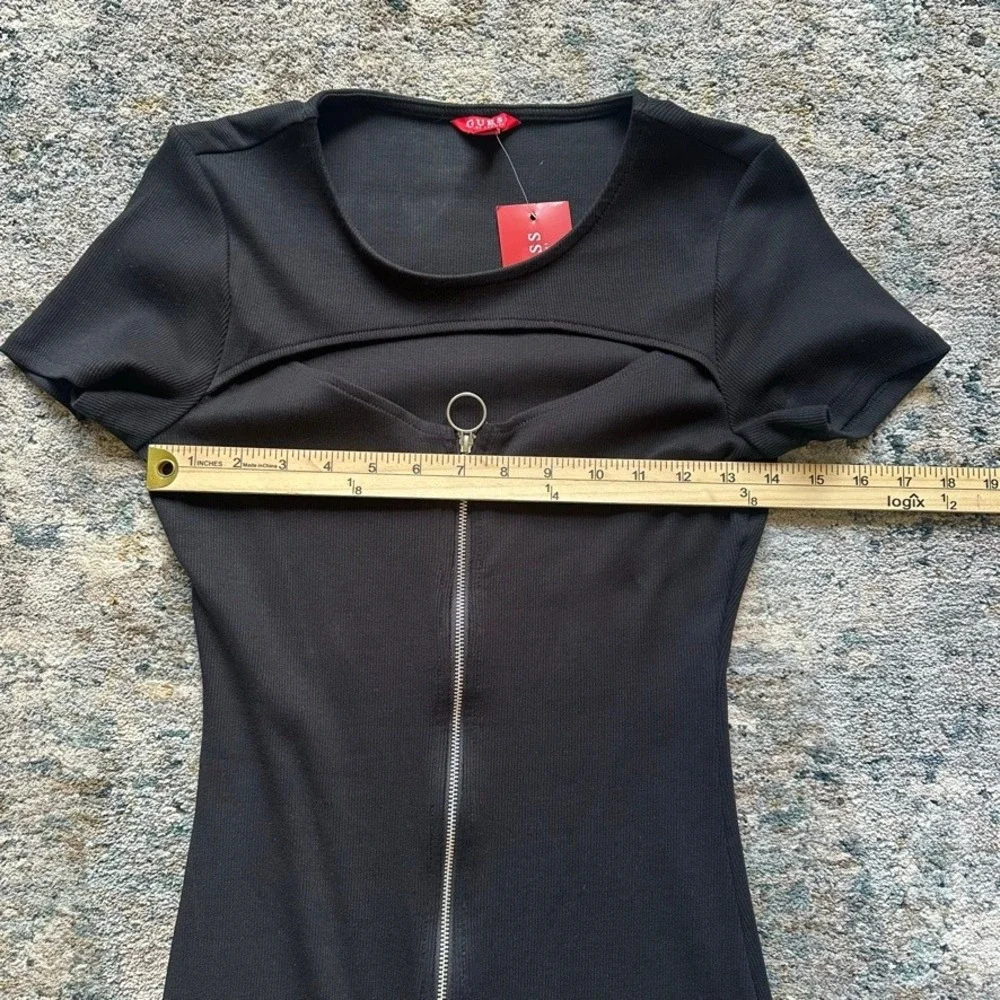 GUESS Y2K Black Ribbed Cutout Zip Front Mini Bodycon Dress Size M NWT Grunge‎ - Picture 7 of 8